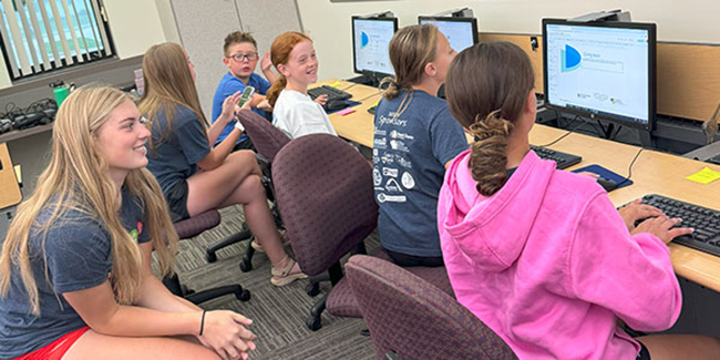 Teen campers in a computer lab