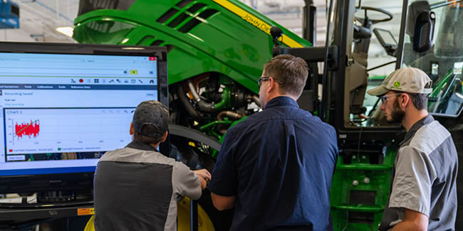 John Deere TECH students working on a tractor